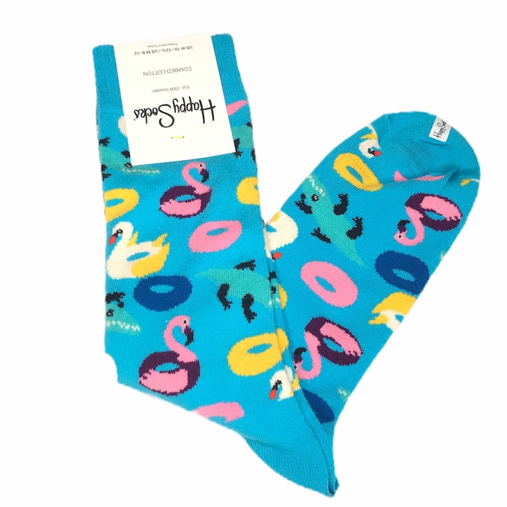 Happy Socks Flamingo Floatie Crew Socks, Blue
